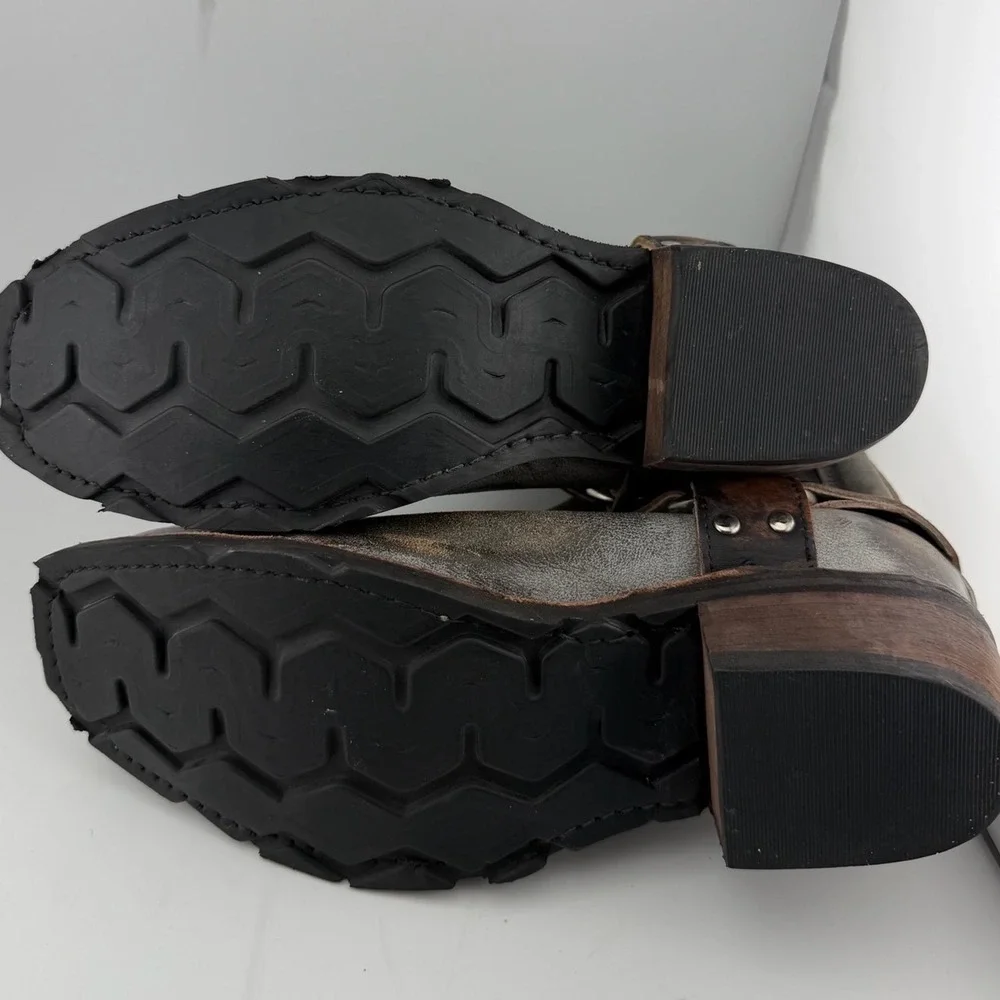 Freebird Whiskey‎ Harness Boots 9 Grey Leather Square Toe Excellent Distressed